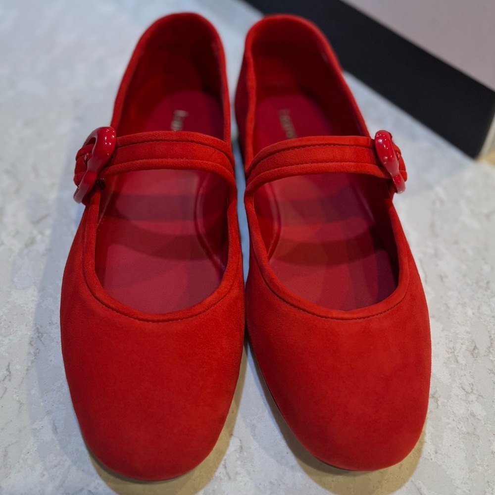 Larroudé Verona Ballet Flat in Scarlet Suede - Picture 4 of 10